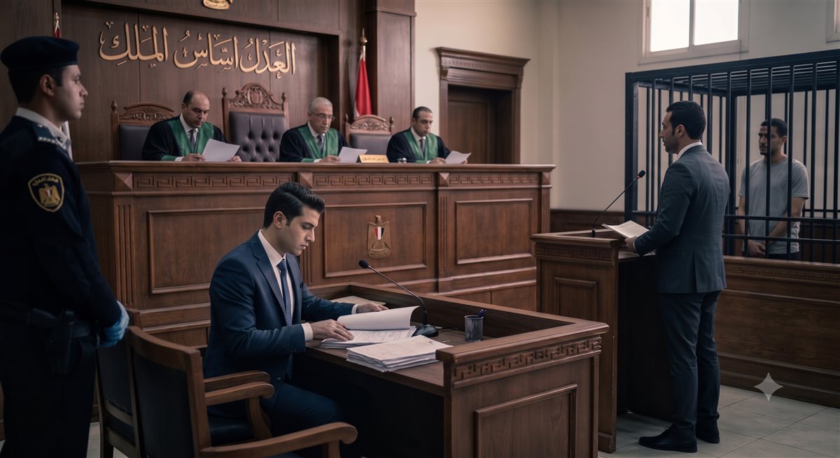 محاكمة المتهم الرئيسي كما تخيلها الذكاء الاصطناعي
