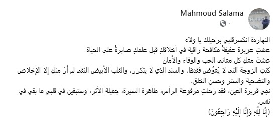 كلمات مؤثرة من زوج طبيبة بيطرية ضحية ترعة الإبراهيمية ببني سويف