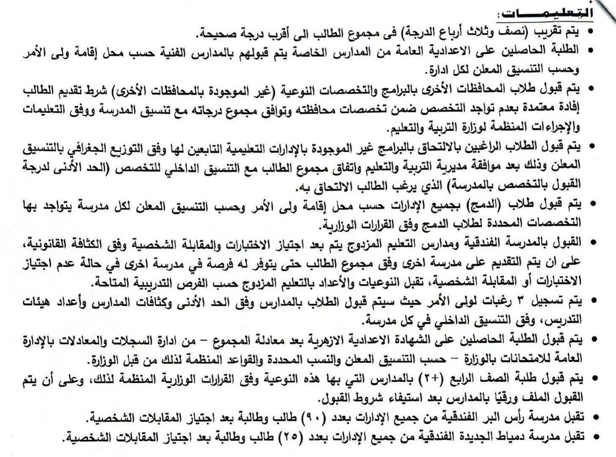 محافظ دمياط يعتمد تنسيق الثانوي العام والفني للعام الدراسي الجديد