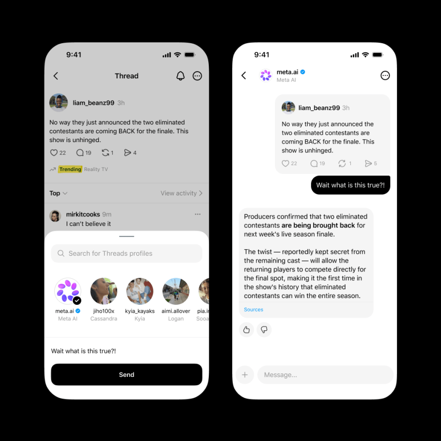 ميتا تضيف Meta AI إلى الرسائل الخاصة في ثريدز