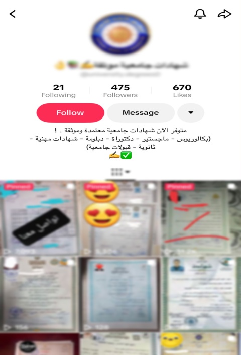 طالب بكفر الشيخ يدير صفحة “فيس بوك” للترويج لبيع الشهادات الرسمية المقلدة، فيتو