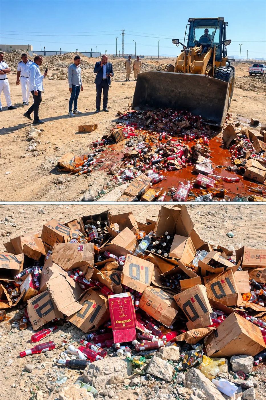 البلدوزر يعدم 600 زجاجة خمور في سمالوط بالمنيا