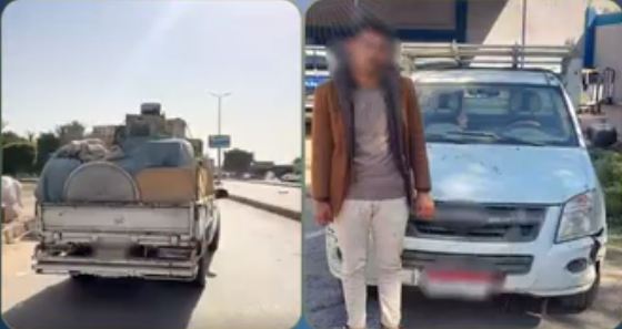 سائق ربع نقل يسير عكس الاتجاه ويصطدم بسيارة ملاكي في العاشر من رمضان