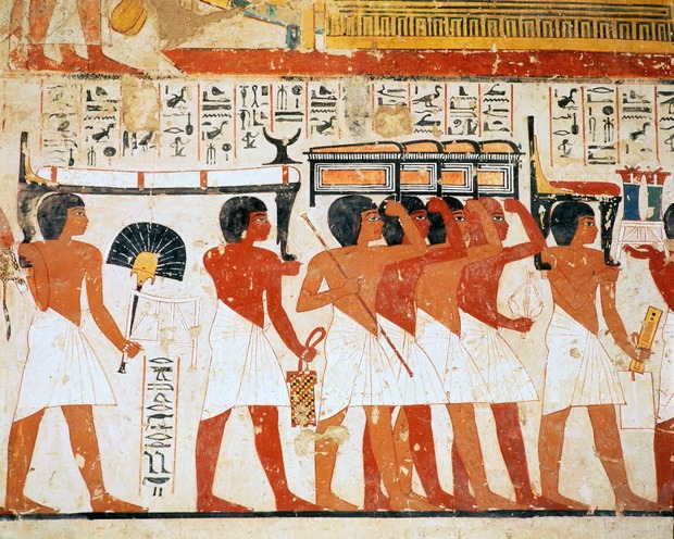 لوحة جدارية تصور موكبا جنائزيا في مصر القديمة