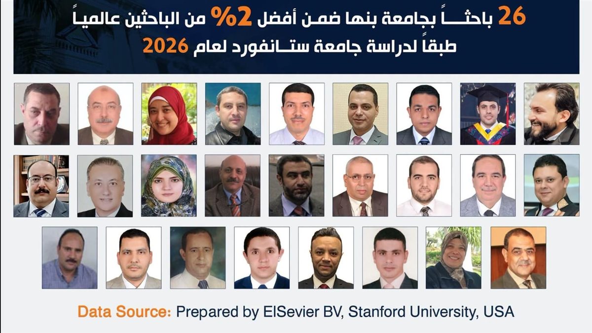 26 باحثًا بجامعة بنها ضمن الأفضل عالميا لعام 2026 طبقا لـ"ستانفورد"