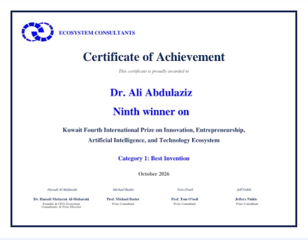 براءة اختراع مصرية تحصد جائزة دولية بالكويت، تكريم علي عبد العزيز عن ابتكار لمعالجة التربة الرملية