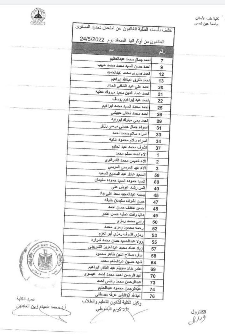 نتيجة امتحانات تحديد المستوى للطلاب المصريين العائدين من أوكرانيا (8)