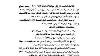 ملخص عقد الجمعية التعاونية للإسكان للعاملين بجهاز حماية المستهلك بالجيزة