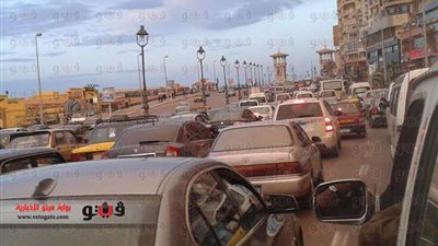 بالصور.. شلل في الحركة المرورية بالإسكندرية