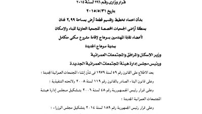 اعتماد تخطيط 2.99 فدان مخصصة لأعضاء نقابة المهندسين بسوهاج