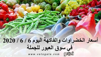 أسعار الخضراوات والفاكهة اليوم 6 / 6 / 2020 في سوق العبور للجملة
