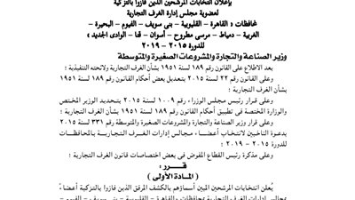 ننشر أسماء المرشحين الفائزين بالتزكية لعضوية «الغرف التجارية»