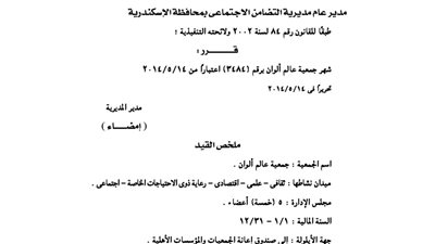 إشهار جمعية عالم ألوان بمحافظة الإسكندرية