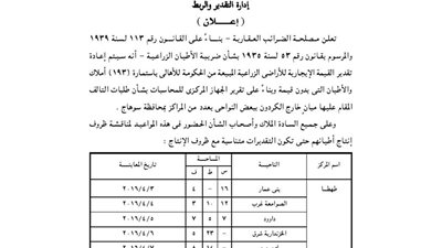إعادة تقدير القيمة الإيجارية للأراضي الزراعية بسوهاج