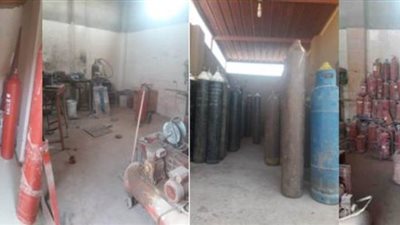 ضبط ورشة لتعبئة أسطوانات إطفاء الحريق بدون ترخيص مستخدماً خامات مجهولة المصدر