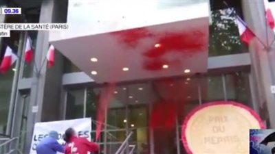 متظاهرون فرنسيون يلقون طلاء أحمر على مبنى وزارة الصحة | فيديو