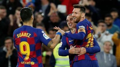 ميسي وسواريز وجريزمان في هجوم برشلونة أمام بيلباو