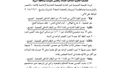 ملخص تعديلات الجمعية الإنتاجية بالوليدية بأسيوط