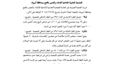 تعديل لائحة الجمعية الإنتاجية بالفتح بأسيوط