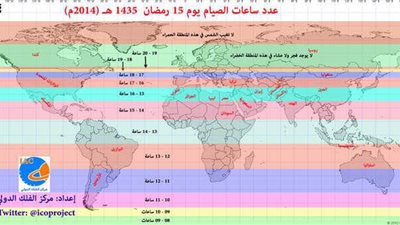 عدد ساعات الصيام في العالم