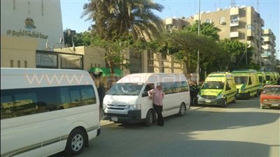 7 سيارات إسعاف تنقل جثامين ضحايا حادث الأردن إلى الفيوم