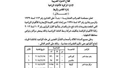 إعلانات مصلحة الضرائب العقارية بميت غمر