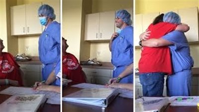 بالفيديو.. جندى يفاجئ والدته بزيارة أثناء جلسة العلاج الكيميائى