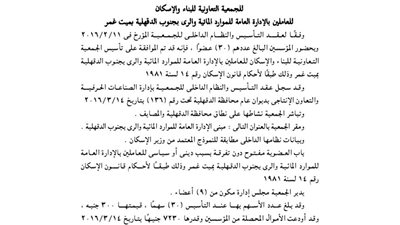 عقد تأسيس جمعية الإسكان للعاملين بإدارة المواد المائية بميت غمر