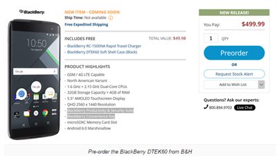 مواصفات هاتف بلاك بيري الأخير DTEK60