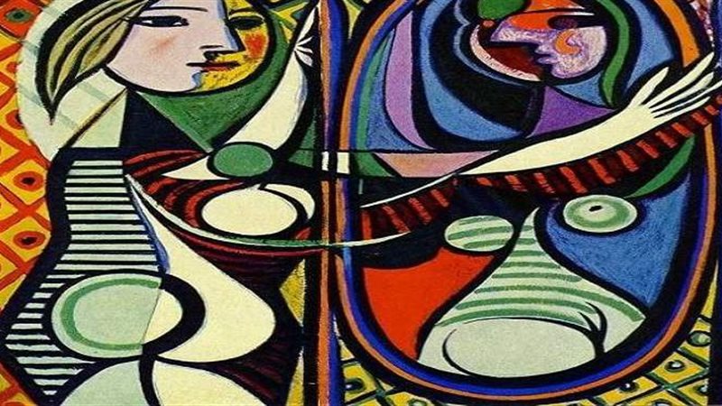لوحة فتاة أمام المرآة