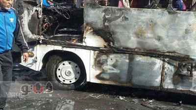 بالصور.. بدء التحقيق في واقعة انفجار أتوبيس بشبرا الخيمة