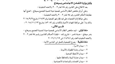 قيد ملخص نظام جمعية تنمية المجتمع بسوهاج