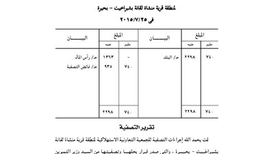 ميزانية تصفية الجمعية الاستهلاكية لمنطقة قرية منشأة لقانة بشبراخيت