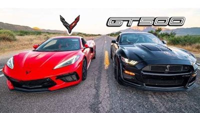 موستنج شيلبي GT500 تنافس كورفيت C8 | فيديو