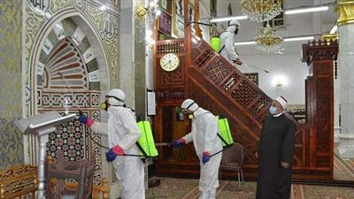 بدء أعمال التجهيزات بمسجد السيدة نفيسة لبث صلاة عيد الأضحى