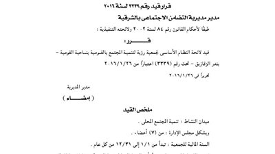قيد لائحة جمعية رؤية للتنمية بالشرقية