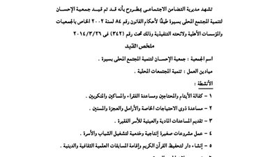 قيد جمعية الإحسان لتنمية المجتمع المحلى بسيوة