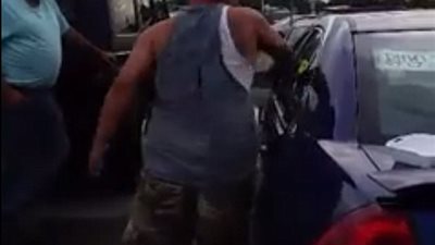 بالفيديو والصور.. رجال يحطمون سيارة لإنقاذ «كلبين»