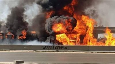 إصابة 5 أشخاص واحتراق 7 سيارات ملاكي فى حادث الطريق الدائري