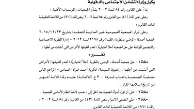 قرار حل جمعية أصدقاء المرضى بالمطرية