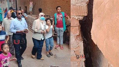 بعد حدوث ميل.. لجنة هندسية تعاين منازل مجاورة لعقار واقعة التنقيب عن الآثار بأجا | صور