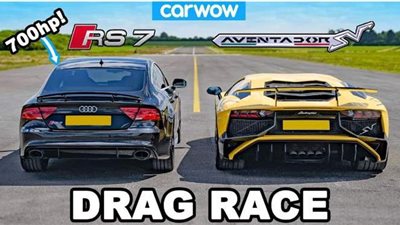 سيارة أودي RS7 فى سباق التسارع مع سيارات لامبورجيني أفنتادور| فيديو