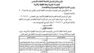 تعديل لائحة المؤسسة المصرية لرعاية الطفولة والأمومة «رفق»