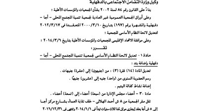 تعديل لائحة جمعية تنمية المجتمع المحلى بأجا