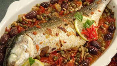 طريقة إعداد «صينية سمك بوري بالزيتون والبطاطس»