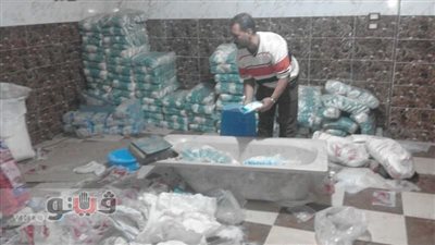 بالصور.. ضبط تاجر يعيد تعبئة 4 أطنان سكر مدعم بشبين القناطر