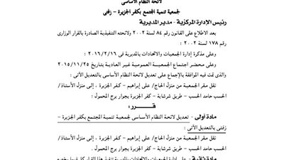 تعديل لائحة تنمية المجتمع بكفر الجزيرة بزفتى