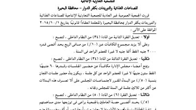 ملخص تعديلات جمعية الصناعات الغذائية بكفر الدوار