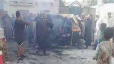 اشتعال النيران في توك توك بقرية مسهلة بالغربية