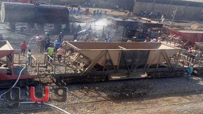 تعطل حركة القطارات بسبب حريق بورشة مخزن وقود محطة الواسطى في بني سويف | صور